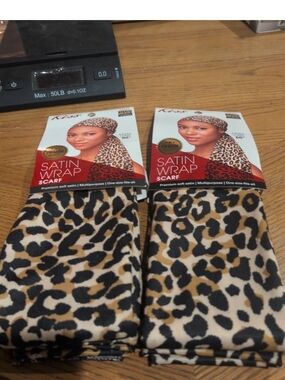 Kiss Satin Wrap Scarf - Leopard Print Tan/Black